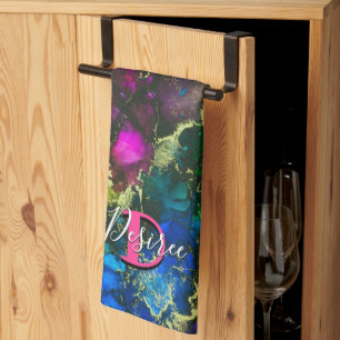 Psychedelic and Gilt Alcohol Ink Kitchen Towel