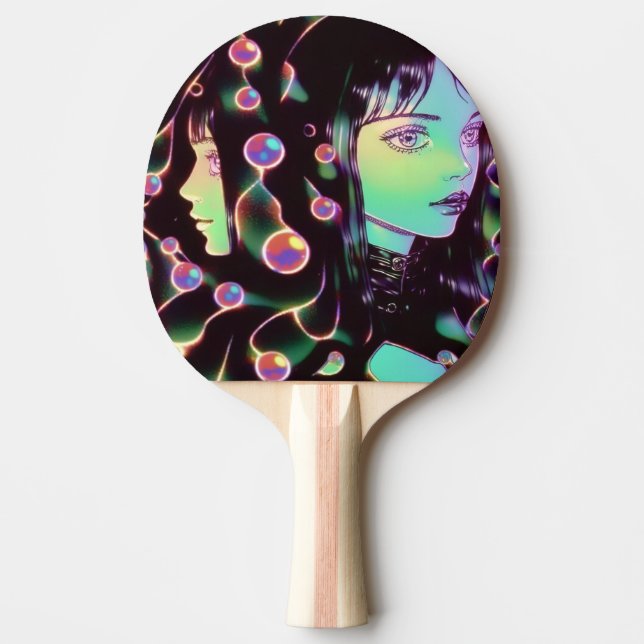 Psychedelic Anime Girl Ping Pong Paddle (Front)
