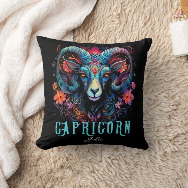Psychedelic Art Capricorn Zodiac Name Throw Pillow (Blanket)