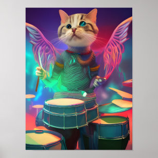 psychedelic art drummer cat poster