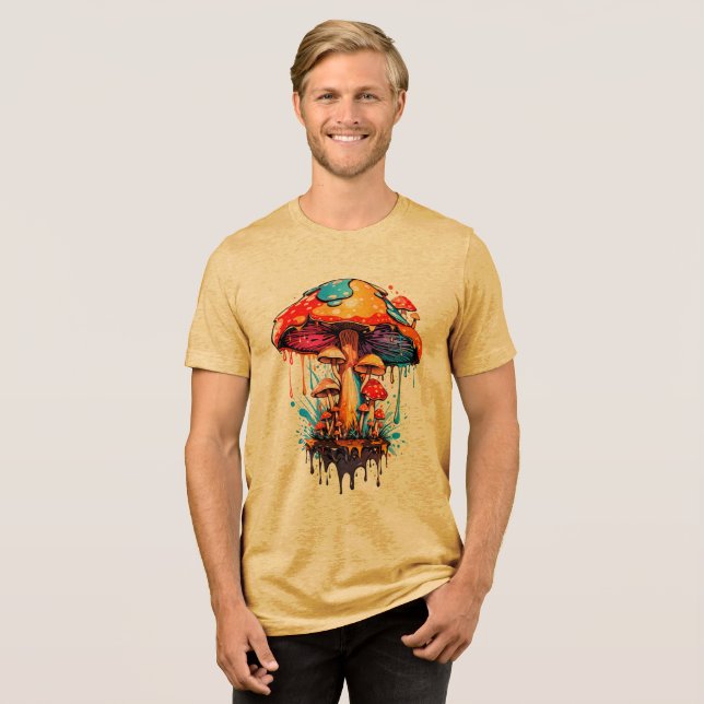Psychedelic Art - Groovy Mushroom Dripping Tri-Blend Shirt (Front Full)