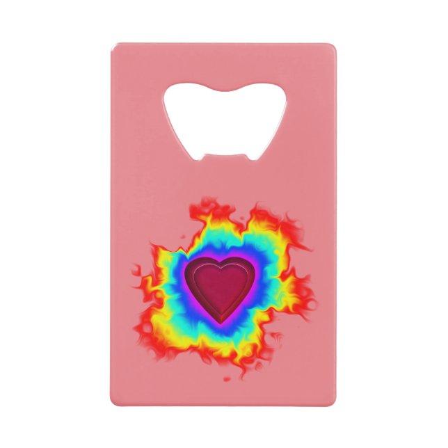 Psychedelic Aura Dual Heart Credit Card Bottle Opener (Front)