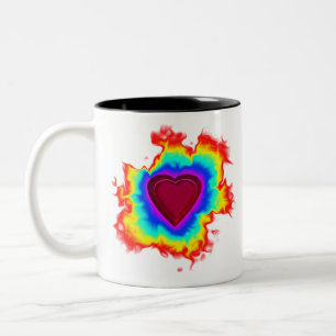 Psychedelic Aura Dual Heart Two-Tone Coffee Mug