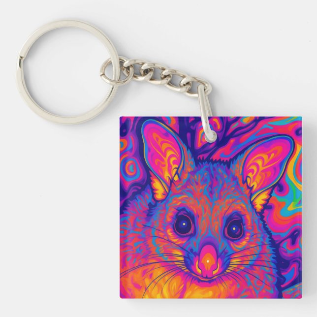 psychedelic Australian Bushtailed possum Keychain (Front)