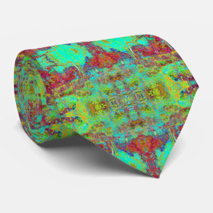 Psychedelic Autumn Gold and Aqua Garden Landscape Tie
