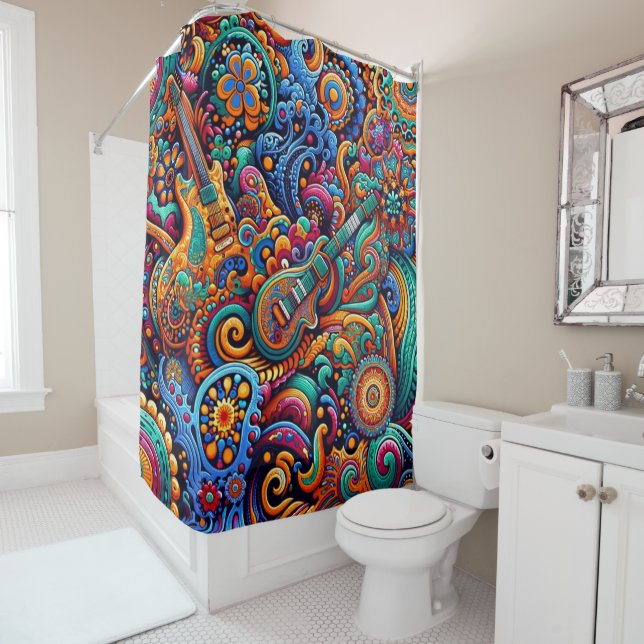 Psychedelic Batik Guitar Art–Colourful Retro Music (In Situ)