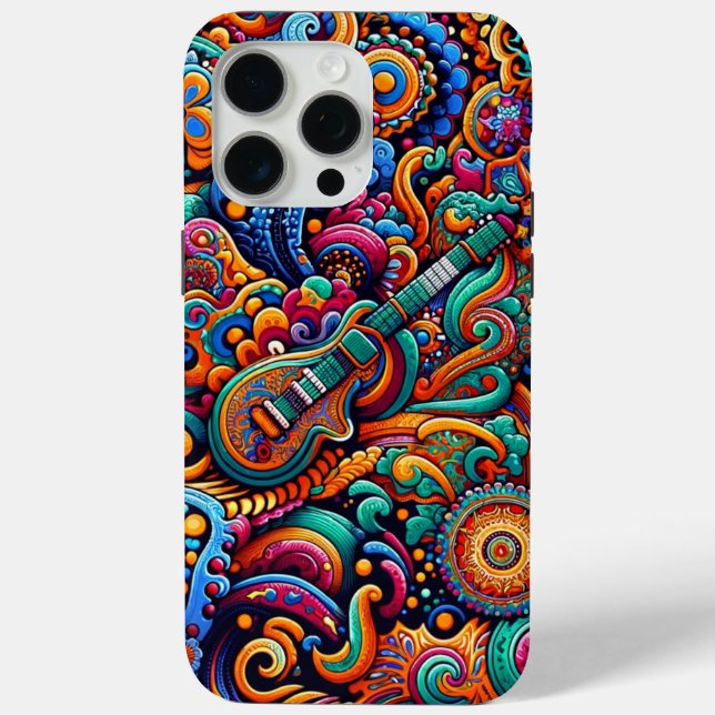 Psychedelic Batik Guitar Art–Colourful Retro Music Case-Mate iPhone Case (Back)