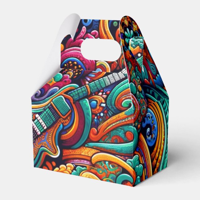 Psychedelic Batik Guitar Art–Colourful Retro Music Favor Box (Front Side)
