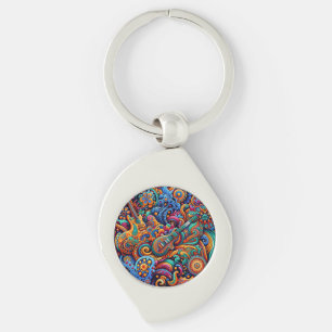 Psychedelic Batik Guitar Art–Colourful Retro Music Keychain