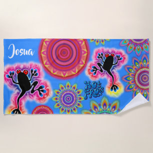 Psychedelic Beach Towel Hot Frog Surf blue