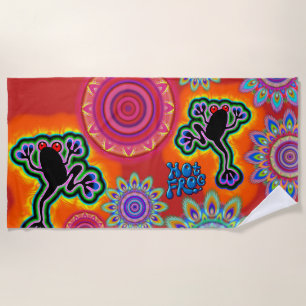 Psychedelic Beach Towel Hot Frog Surf Crimson