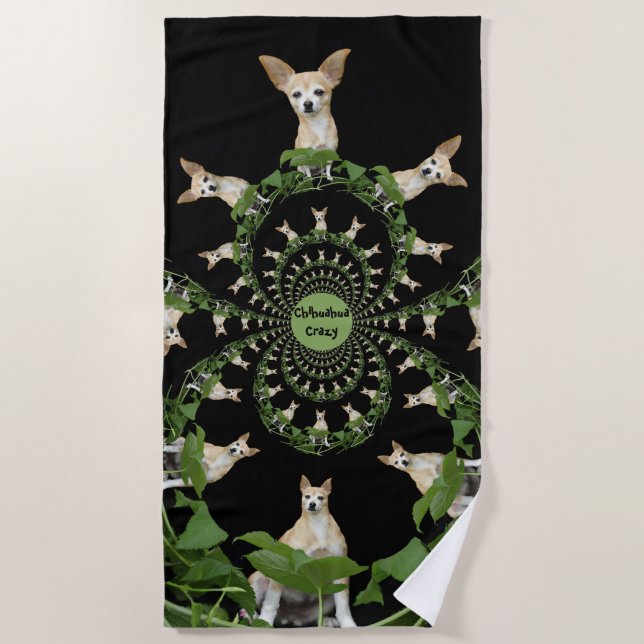 Psychedelic Beige And White Chihuahua Humourous Beach Towel (Front)