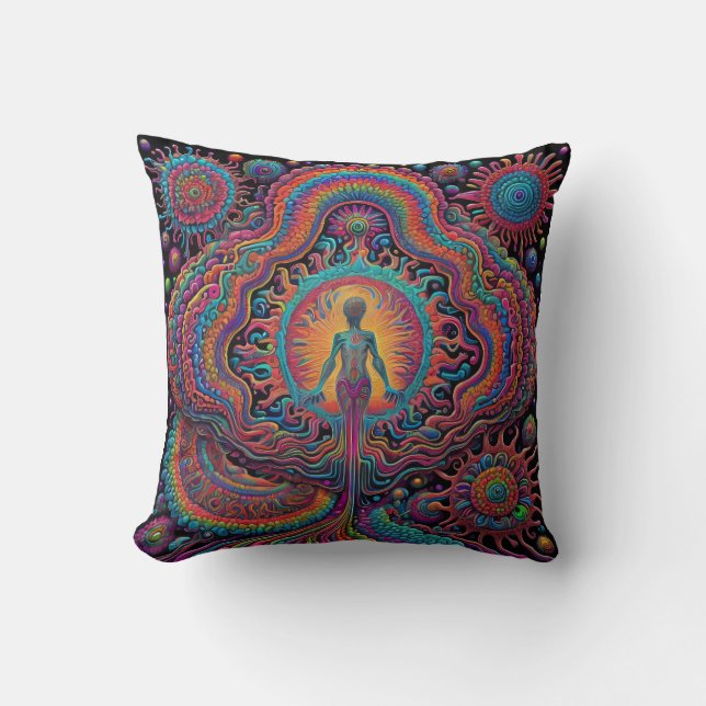 Psychedelic Birth Art Throw Pillow (Front)