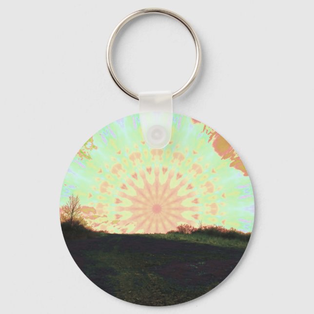 Psychedelic, Blissful Sunset Hill Keychain (Front)
