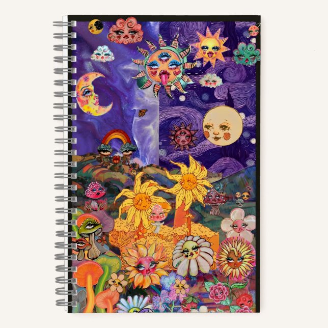 Psychedelic Bloom: A Whimsical Day and Night Garde Notebook (Front)