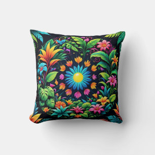 Psychedelic blooms throw pillow