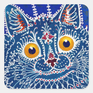 Psychedelic Blue Cat by Louis Wain Square Sticker
