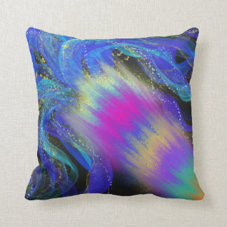 Psychedelic Blue Painting & 'Wonderful' Word Art Throw Pillow