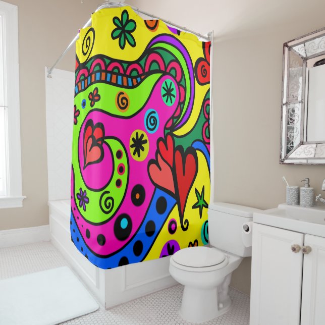 Psychedelic Bohemian Hippie Colourful Shower Curta (In Situ)