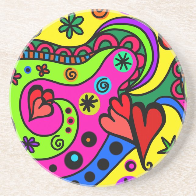 Psychedelic Bohemian Hippie Sandstone Coasters (Front)