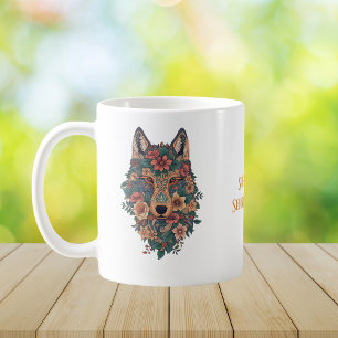 Psychedelic Boho Floral Wolf Art Coffee Mug
