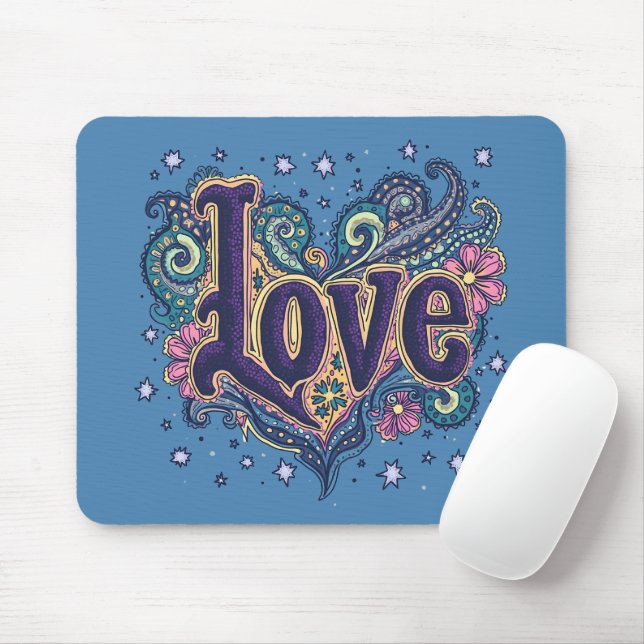 Psychedelic Boho Love Lettering with Floral Accent Mouse Pad (With Mouse)