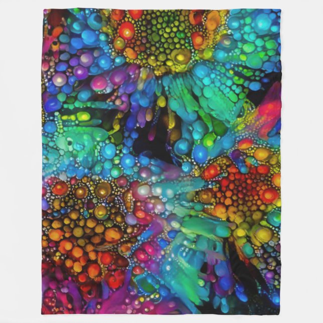 Psychedelic Bubble Burst Abstract Daisies  Fleece Blanket (Front)