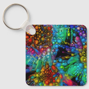 Psychedelic Bubble Burst Abstract Daisies Keychain