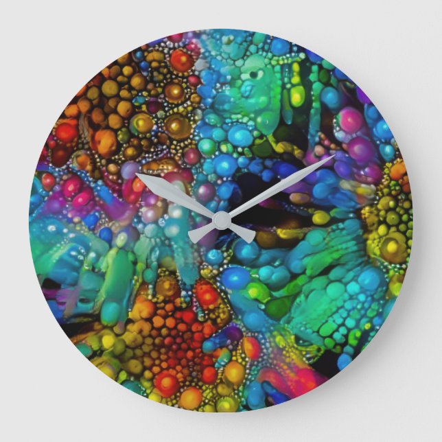 Psychedelic Bubble Burst Abstract Daisies  Large Clock (Front)