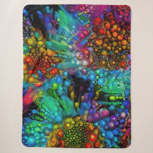 Psychedelic Bubble Burst Abstract Daisies Sherpa Blanket