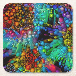Psychedelic Bubble Burst Abstract Daisies Square Paper Coaster