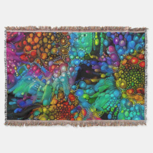 Psychedelic Bubble Burst Abstract Daisies  Throw Blanket