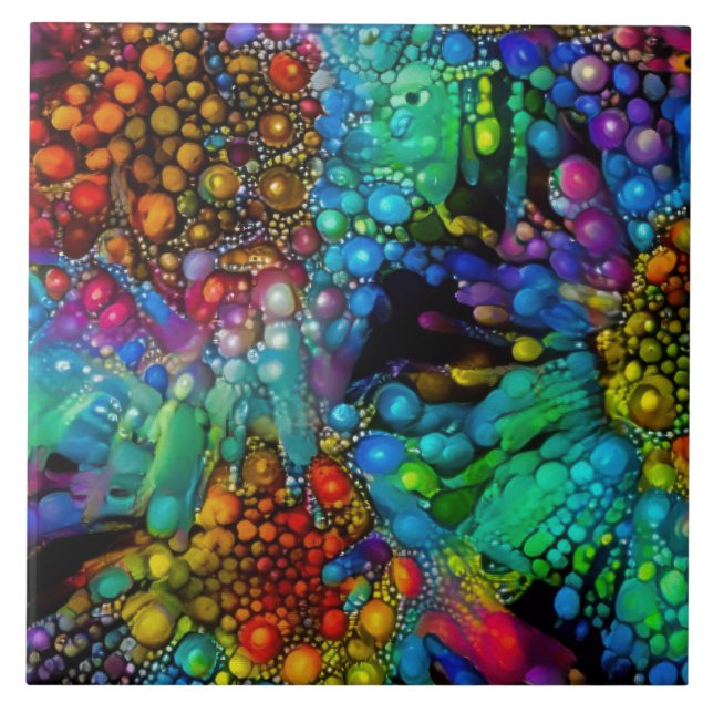 Psychedelic Bubble Burst Abstract Daisies  Tile (Front)