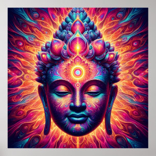 Psychedelic Buddha Art Poster - Vibrant Third Eye 