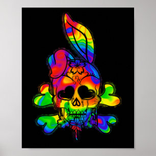 Psychedelic Bunny Skull Easter Day Poster
