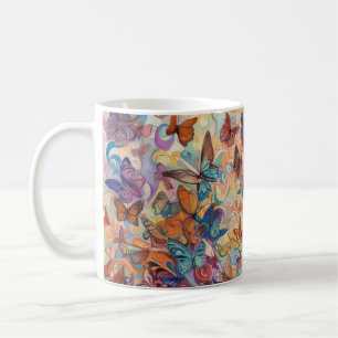 Psychedelic butterflies flowers colorful energetic coffee mug