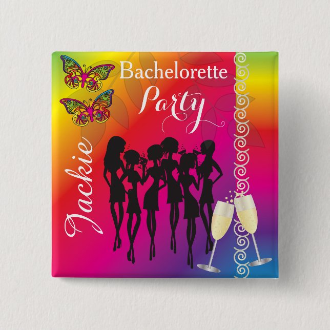 Psychedelic Butterfly Bachelorette Party Designs 2 Inch Square Button (Front)