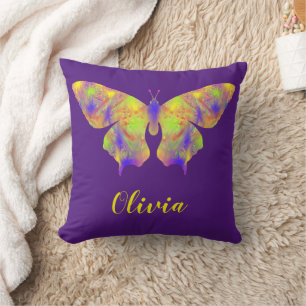 Psychedelic Butterfly pattern personalized purple Throw Pillow