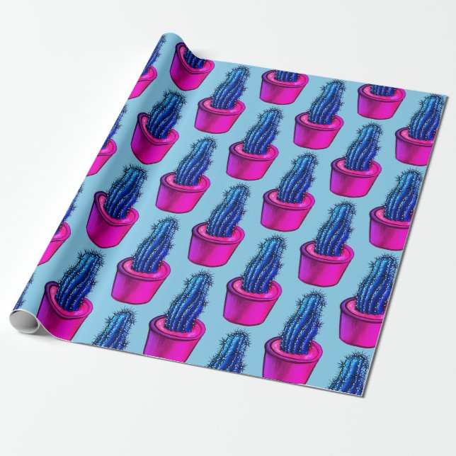 Psychedelic Cactus - Trippy Plant Lover Art Wrapping Paper (Unrolled)