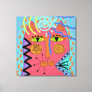 Psychedelic Cat Abstract Painting Canvas Print