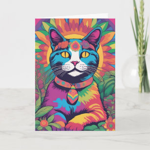 Psychedelic Cat Card