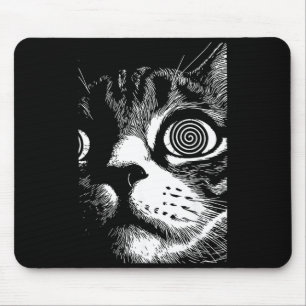Psychedelic Cat Dark Aesthetic Crust Punk Grunge Mouse Pad
