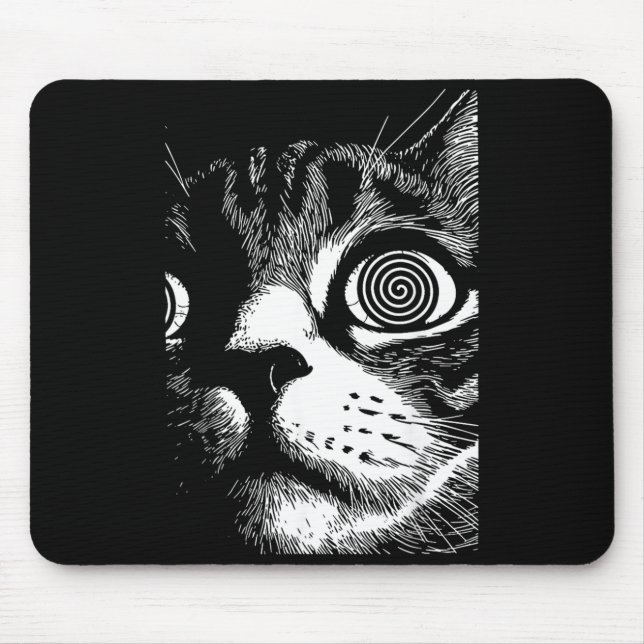 Psychedelic Cat Dark Aesthetic Crust Punk Grunge Mouse Pad (Front)