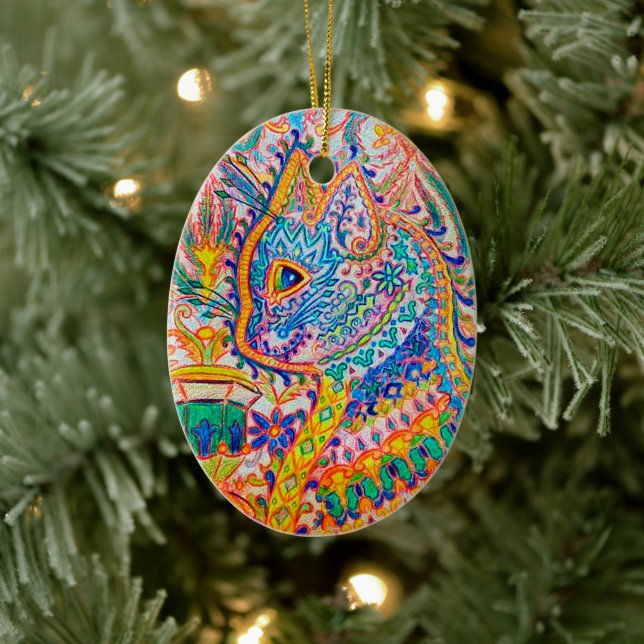 Psychedelic Cat, Louis Wain Ceramic Ornament (Tree)