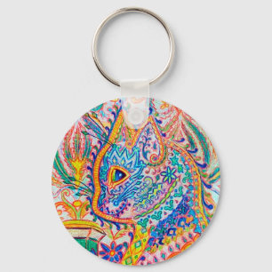 Psychedelic Cat, Louis Wain Keychain