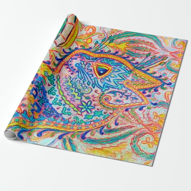 Psychedelic Cat, Louis Wain Wrapping Paper (Unrolled)