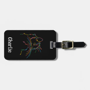 Psychedelic cat on luggage tag. Editable name  Luggage Tag