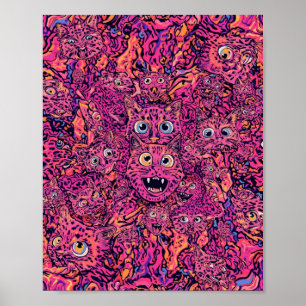 Psychedelic Cat Overload Neon Cat  Poster