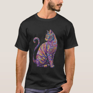 Psychedelic Cat Rainbow Colours Vibrant Art Fracta T-Shirt