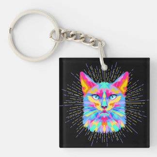 Psychedelic Cat Sticker, Waterproof Keychain